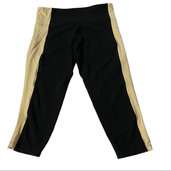 Victoria’s Sport Black & Metallic Gold Color Block Yoga Pants Large 19” Inseam - Picture 1 of 10